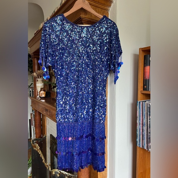 Scala Dresses & Skirts - VTG Scala blue sequin, beaded evening dress size L